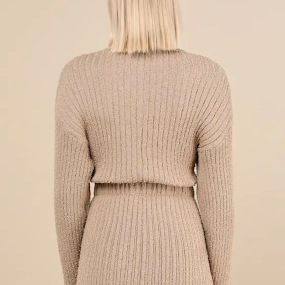Lulus Considerable Charm Beige Boucle Knit Sweater Mini Dress - Size S - Picture 4 of 5